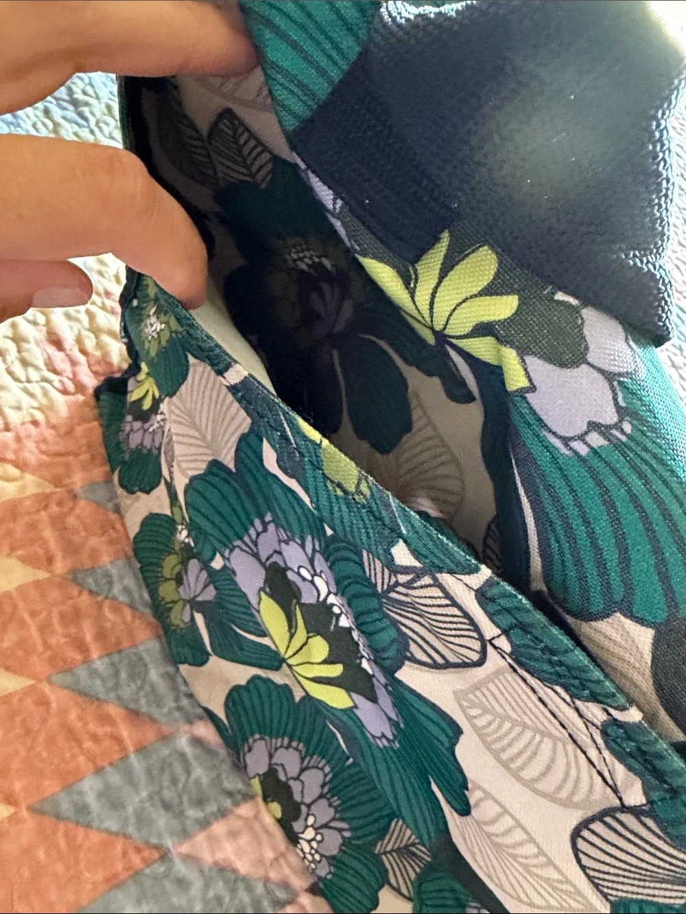 Thirty-One Floral Tote Organizer Bag in Teal & Green